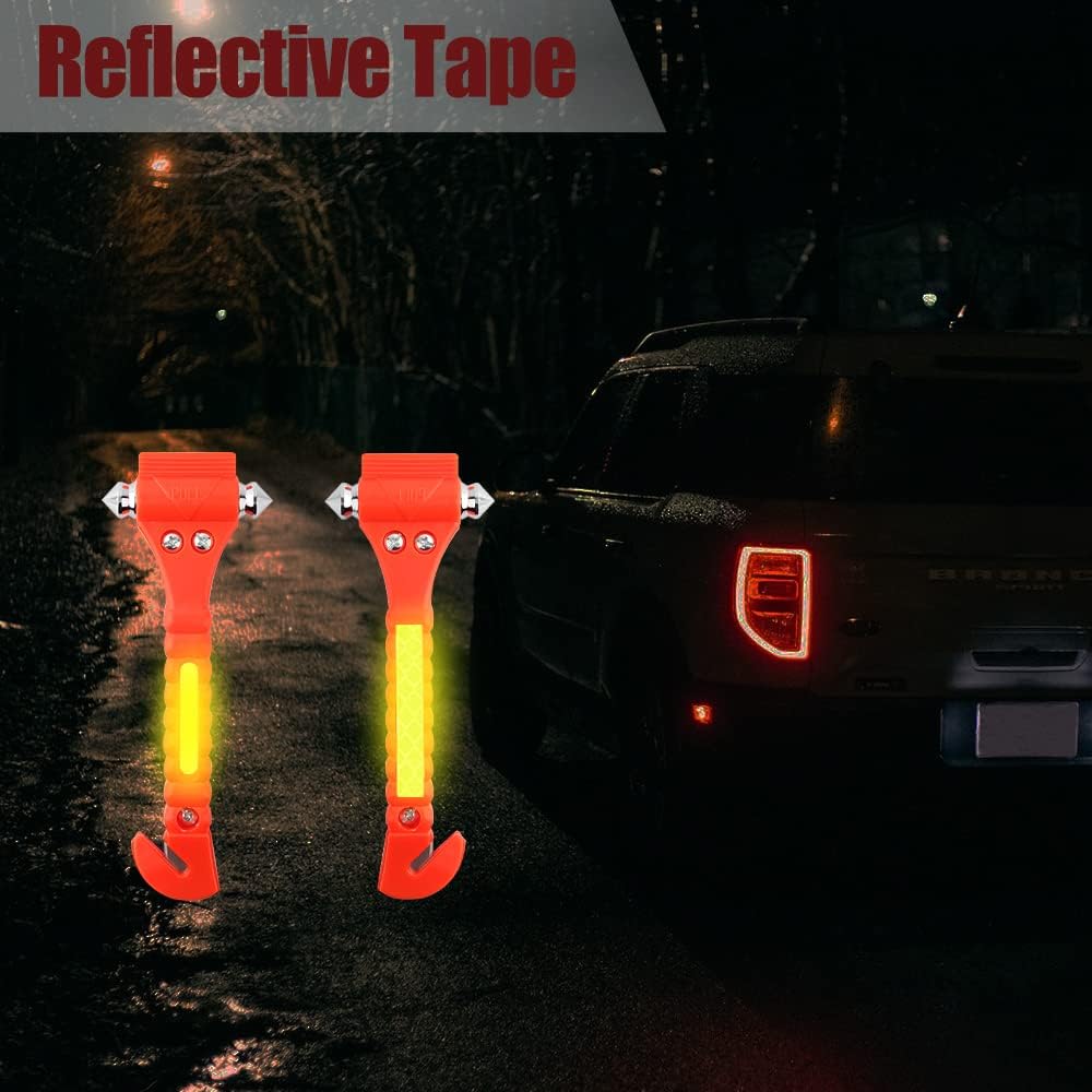 SINSEN Car Safety Hammer, Window Glass Hammer Breaker and Seat Belt Cutter Emergency Escape Tool Auto Car Escape 2-in-1 for Family Rescue &amp; Automotive Escape Tools, Reflective Tape, Set of 4 (T-04)