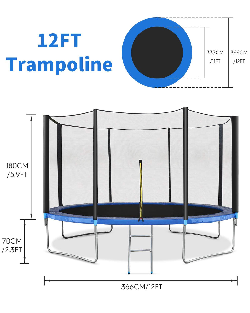 MaxKare Trampoline 12ft for Kids Adult with Safety Enclosure, 600 lbs Capacity