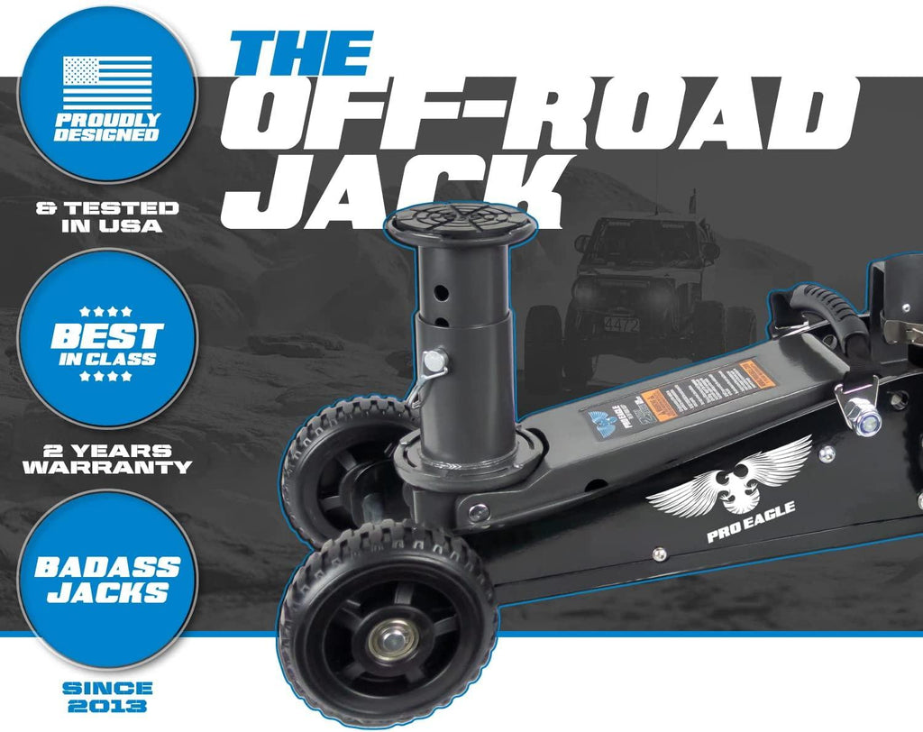 Pro Eagle 2 Ton Big Wheel Off Road Jack, The Beast, Off Road Racing High Clearance Car Jack (2 Ton, Black, Big Wheel)