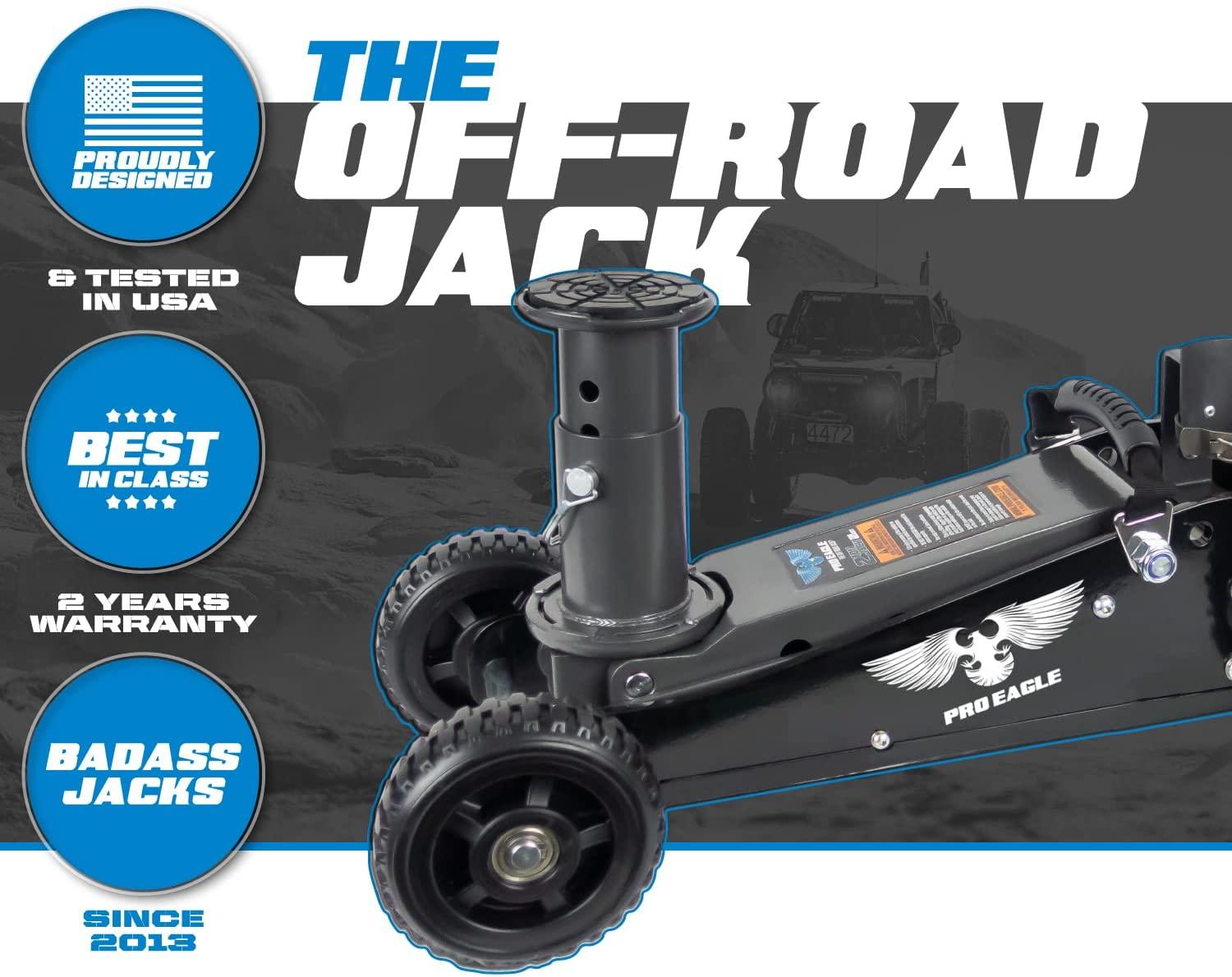 Pro Eagle 2 Ton Big Wheel Off Road Jack, The Beast, Off Road Racing High Clearance Car Jack (2 Ton, Black, Big Wheel)