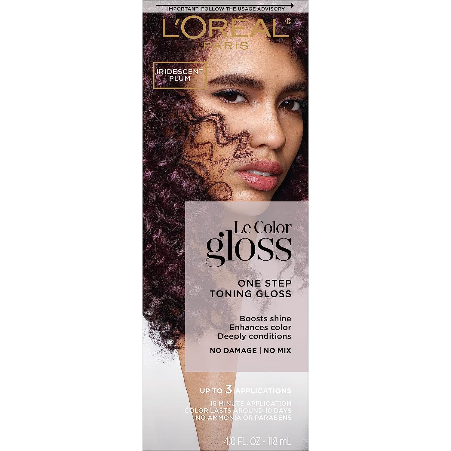 L’Oréal Paris Le Color Gloss One Step In-Shower Toning Hair Gloss, Neutralizes Brass, Conditions &amp; Boosts Shine, Iridescent Plum Purple, 4 Ounce