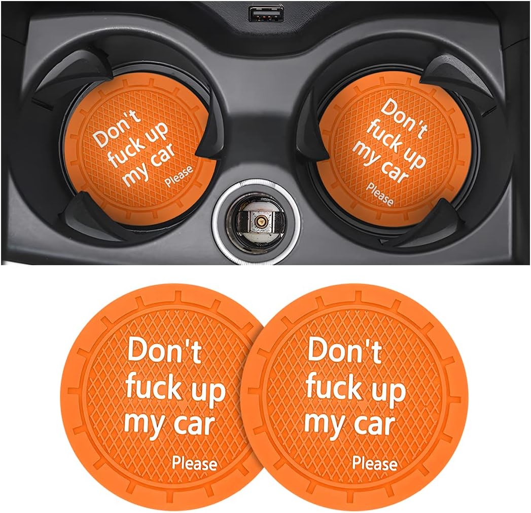 8sanlione 2 Pack Car Cup Holder Coasters, 2.75 Inch Non-Slip PVC Insert Cup Coaster, Anti-Scratch Auto Cup Mats for Women Men, Vehicle Interior Accessories for Car, SUV, Truck (D Orange/2PCS)