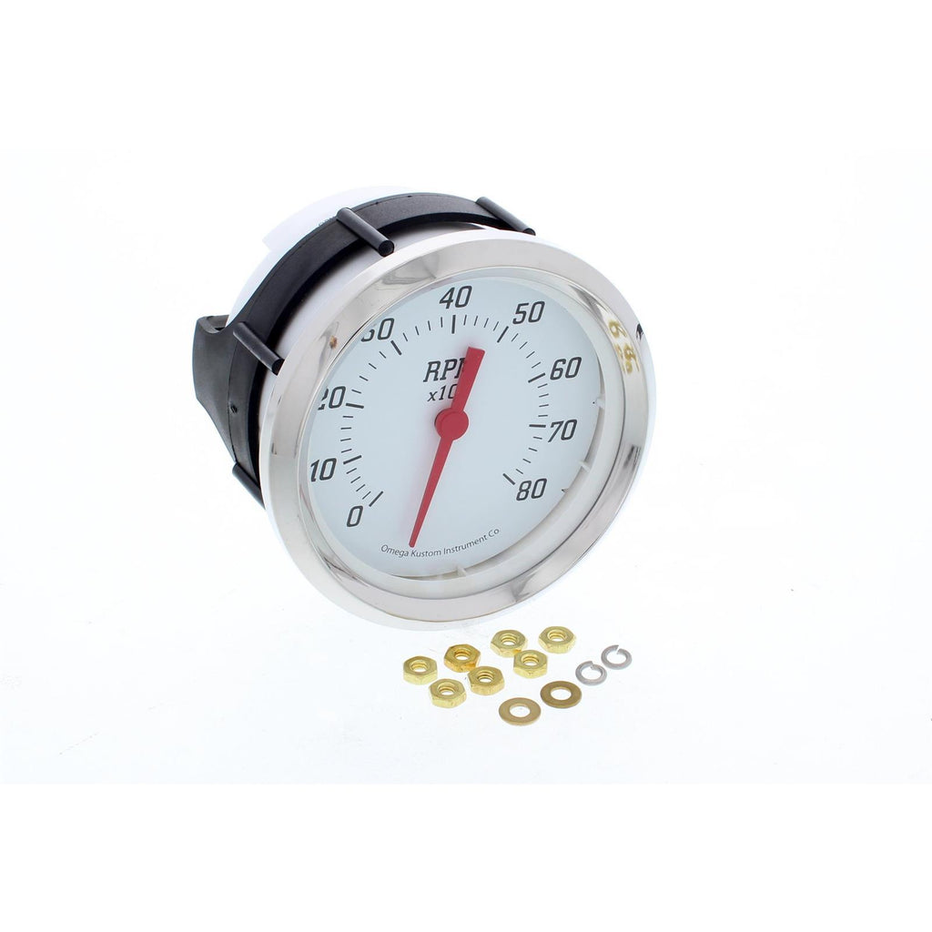 Omega Kustom 8000 RPM Tachometer Gauge, 3-3/8, Kool White