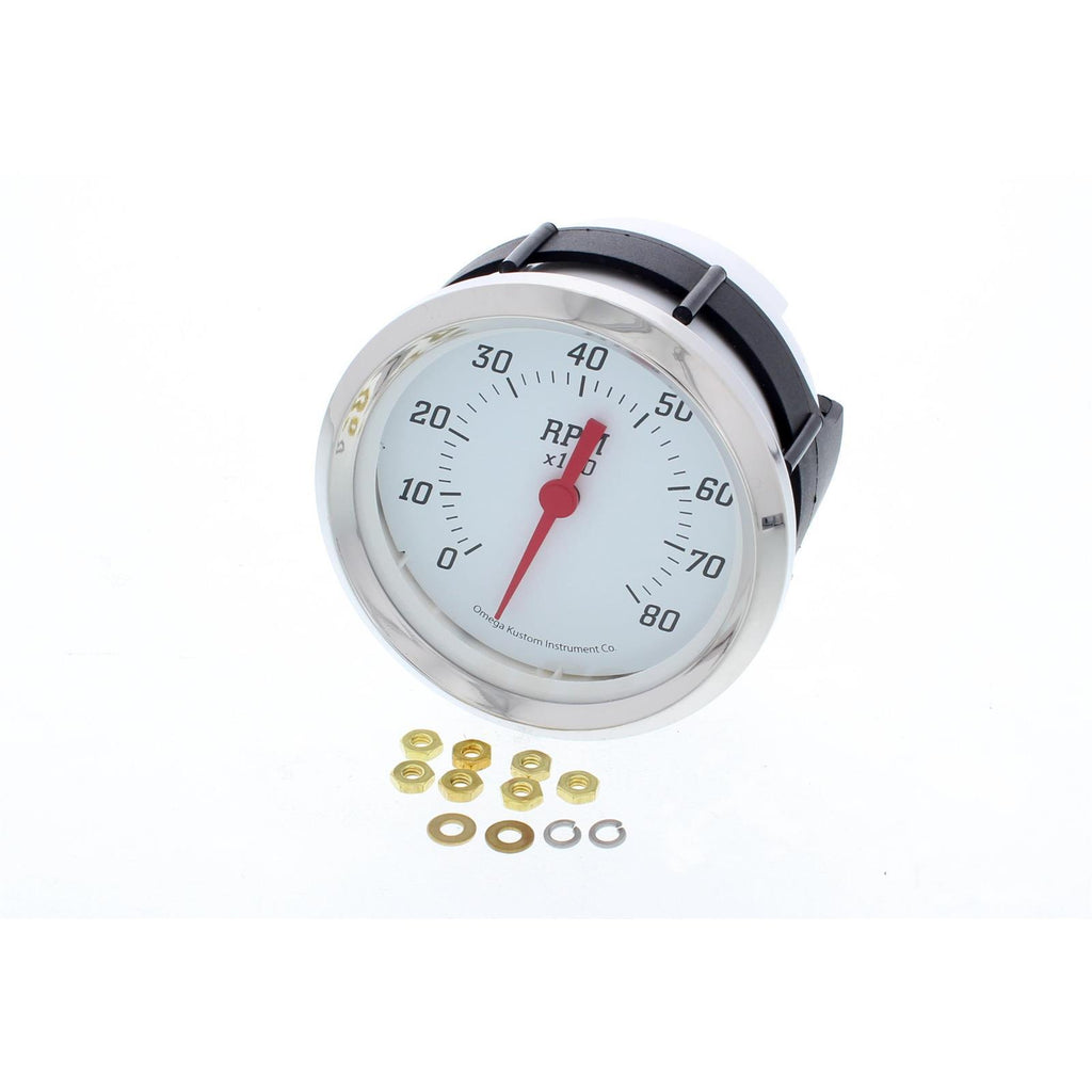 Omega Kustom 8000 RPM Tachometer Gauge, 3-3/8, Kool White
