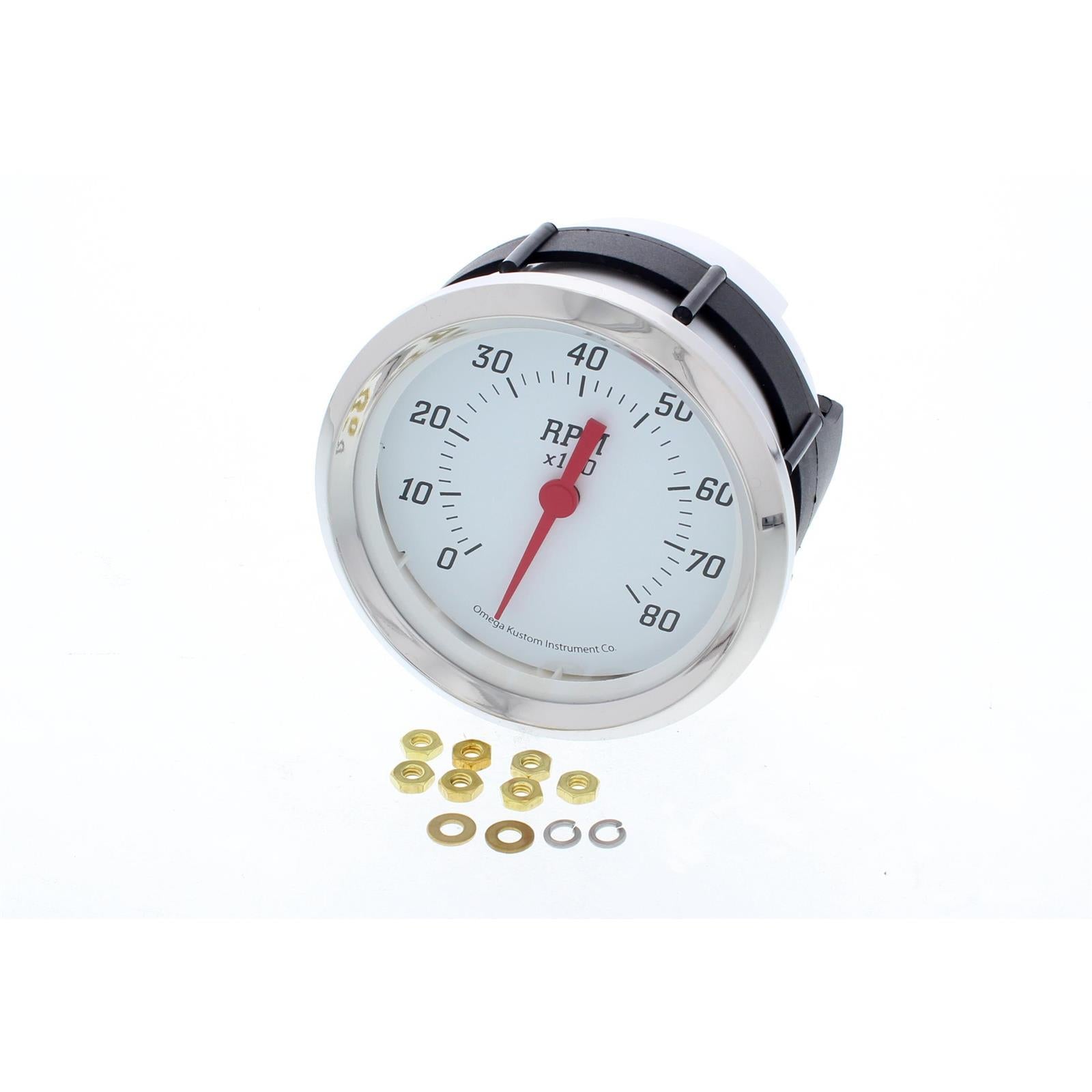 Omega Kustom 8000 RPM Tachometer Gauge, 3-3/8, Kool White