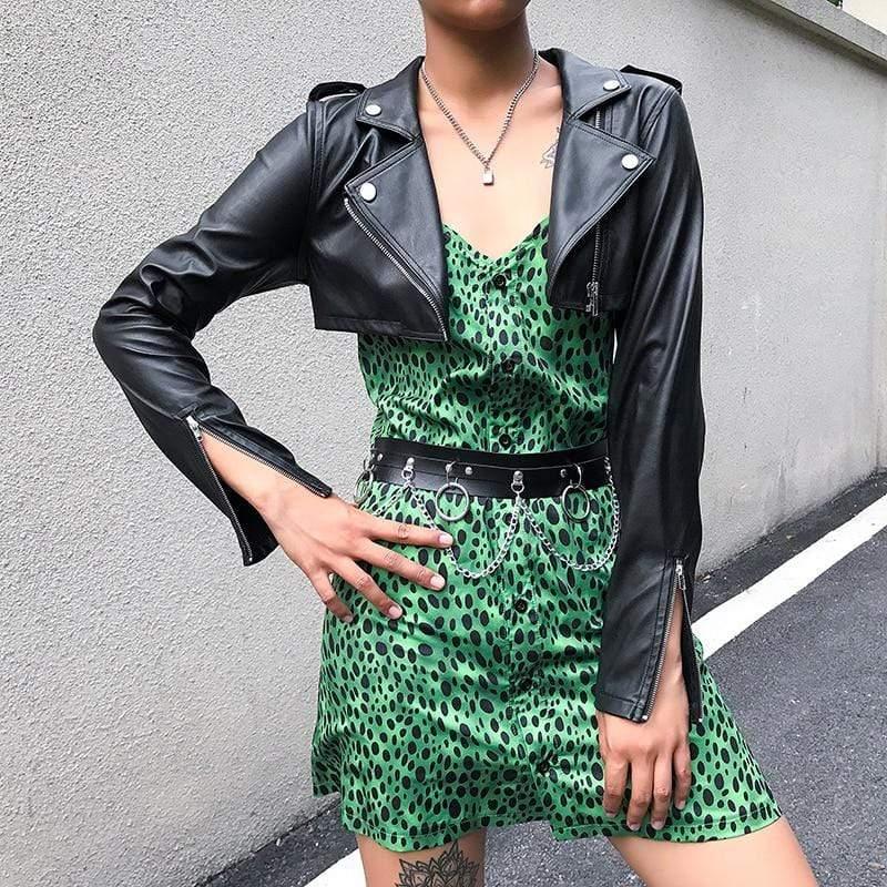 leather biker cropped jacket