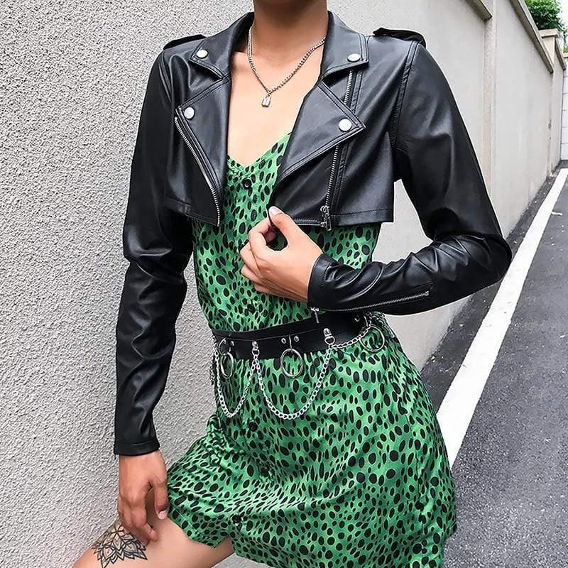 leather biker cropped jacket