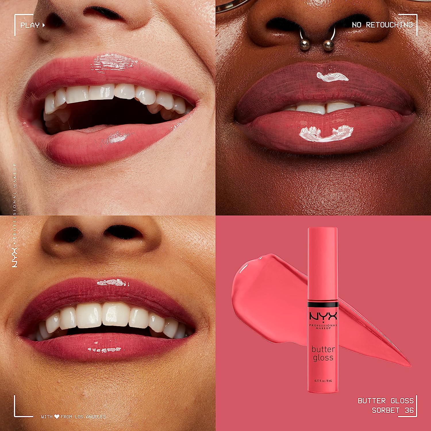 NYX PROFESSIONAL MAKEUP Butter Gloss, Non-Sticky Lip Gloss - Sorbet (Vibrant Coral)