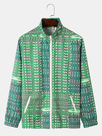 mens all over letter dot print zip jacket street two pieces outfits