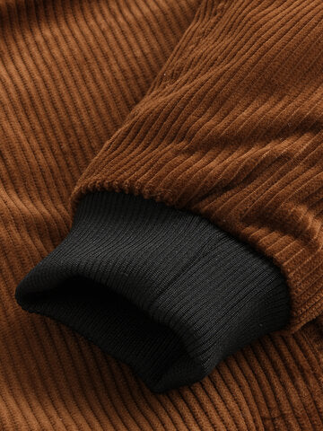 mens winter corduroy 100% cotton plus velvet warm zipper casual solid jacket