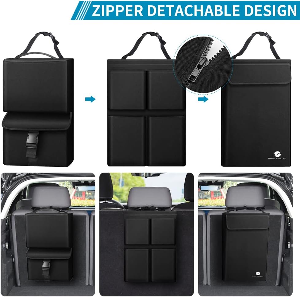 Hanging Car Trunk Organizer with Cooler, Large Pockets, Zippers Detachable Seat Back Waterproof Car Storage Trunk Organizer for Jeeps, SUVs, Black