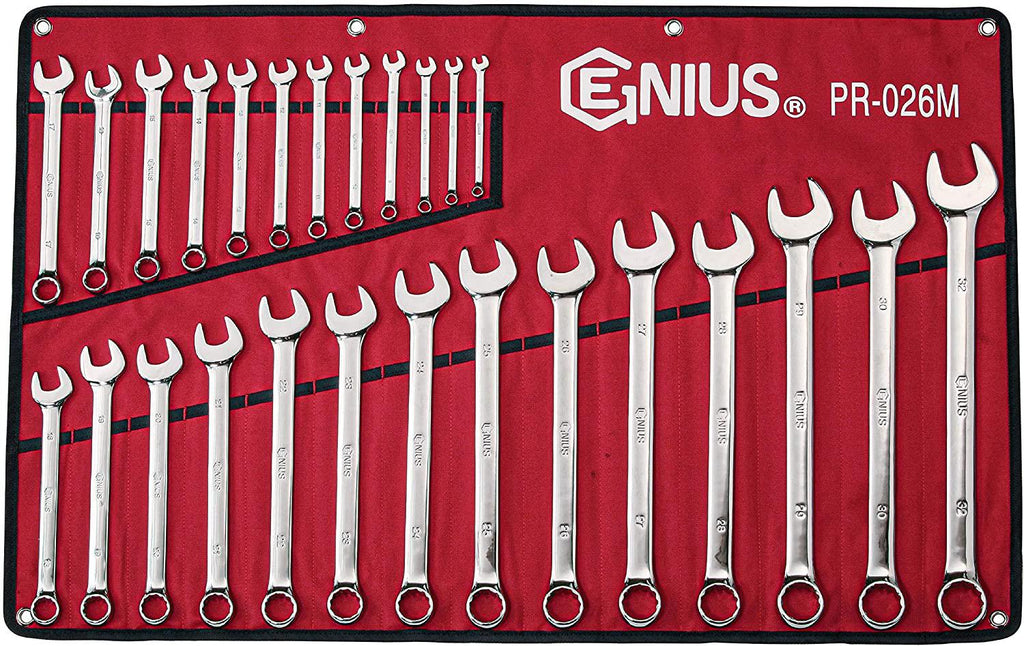 Genius Tools 26PC Metric Combination Wrench Set (Mirror Finish) - PR-026M
