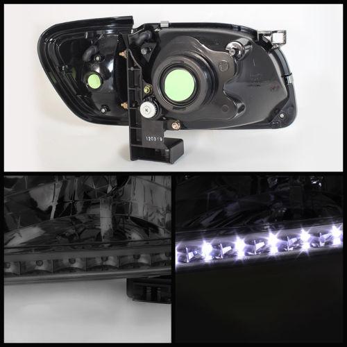 For 01-04 Toyota Tacoma TD 1pc DRL LED Crystal Headlights with  Trim Corner Lights (Smoke) TD-HD-ON-TT01-1PC-LED-CC-SM