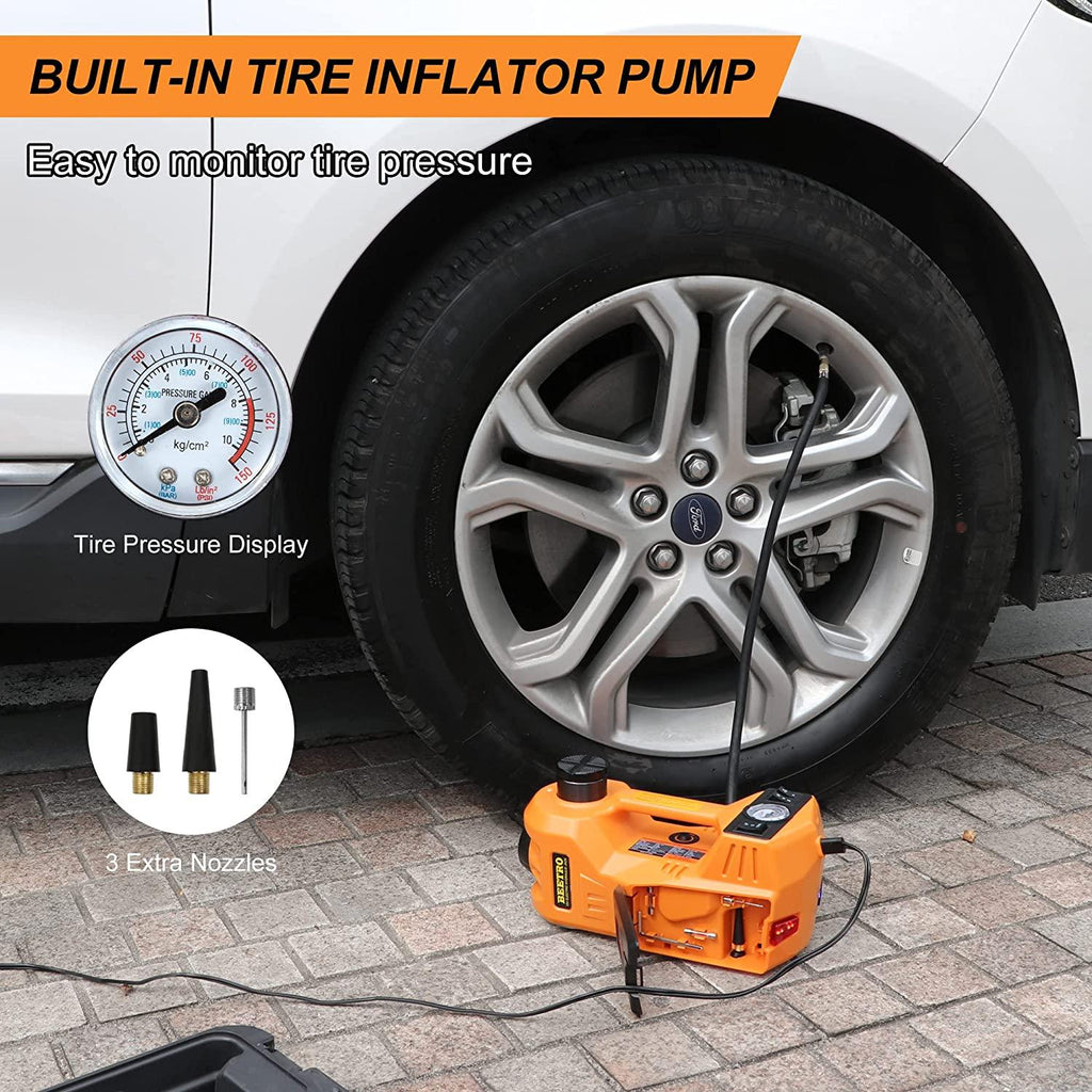 BEETRO 5 Ton Electric Hydraulic Jack, 4 in 1 Electric Car Jack with Electric Wrench and Tire Inflator Pump, 12V Floor Jack Electric Jack for Car SUV MPV Sedan, Lifting Ran6 to 17.7 inch