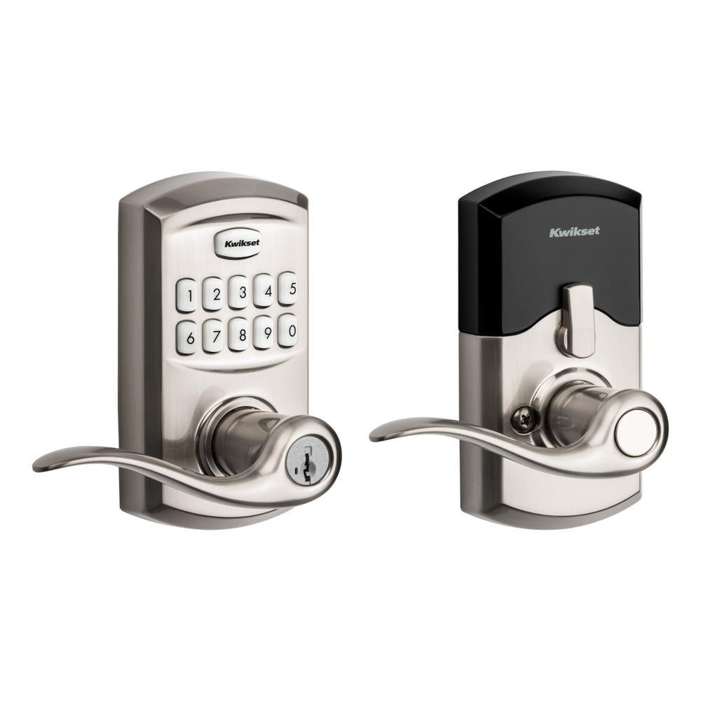 917 SmartCode Satin Nickel Electronic Single-Cylinder Tustin Door Lever Featuring SmartKey Security