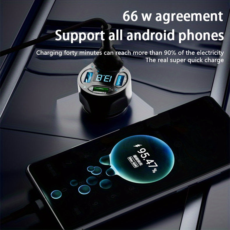 120W Car Charger Fast Charging 4 Usb Digital Display Car Fast Charger 4-in-1 PD Mobile Phone Charging Head 7AQC3.0 Car Phone Adapter Car Accessories