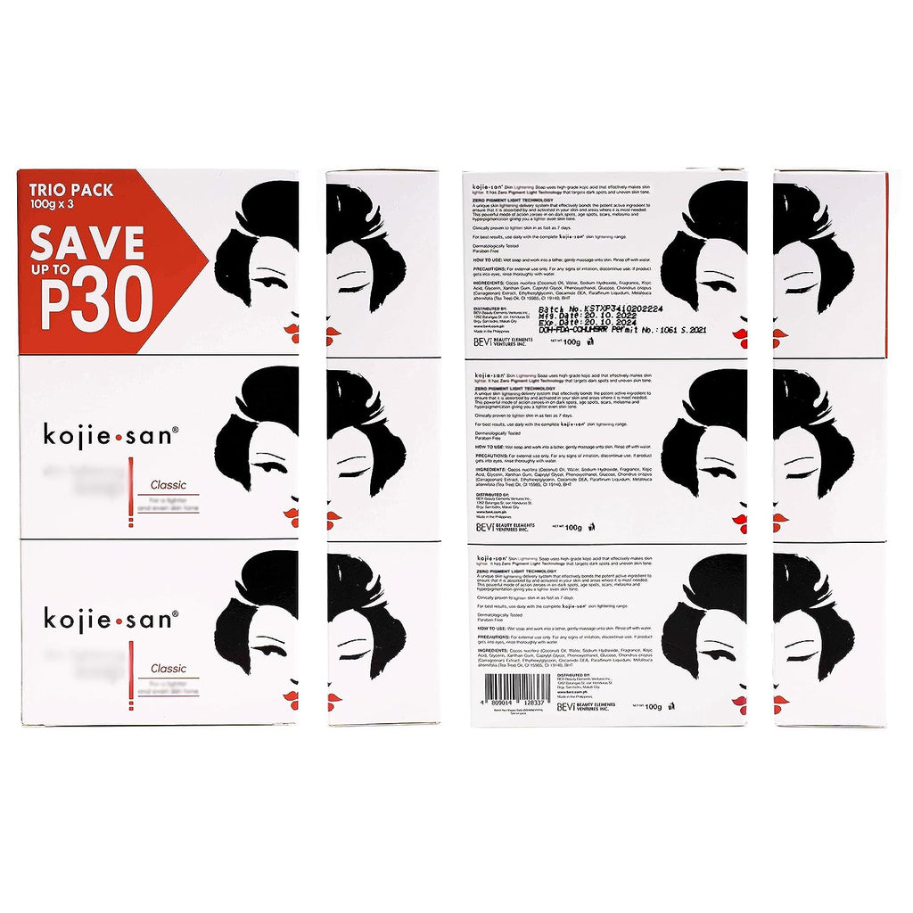 Kojie San Original Authenitc Lightening Soap - 6 Bars, 3 Packs of 65g Face &amp; Body Soap