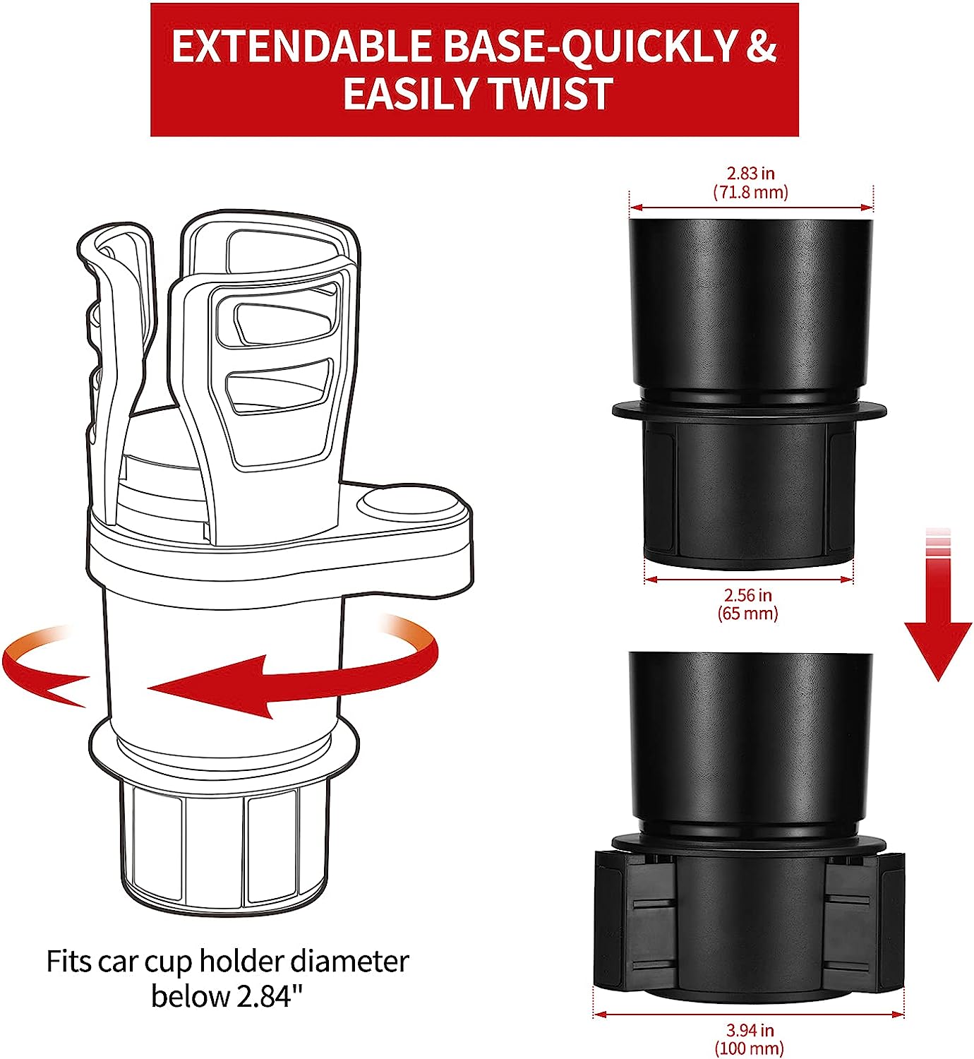 2 in 1 Multifunctional Car Cup Holder Expander with Adjustable Base,THIS HILL Cup Holder Extender for Car for Bottles Cups Drinks Snack