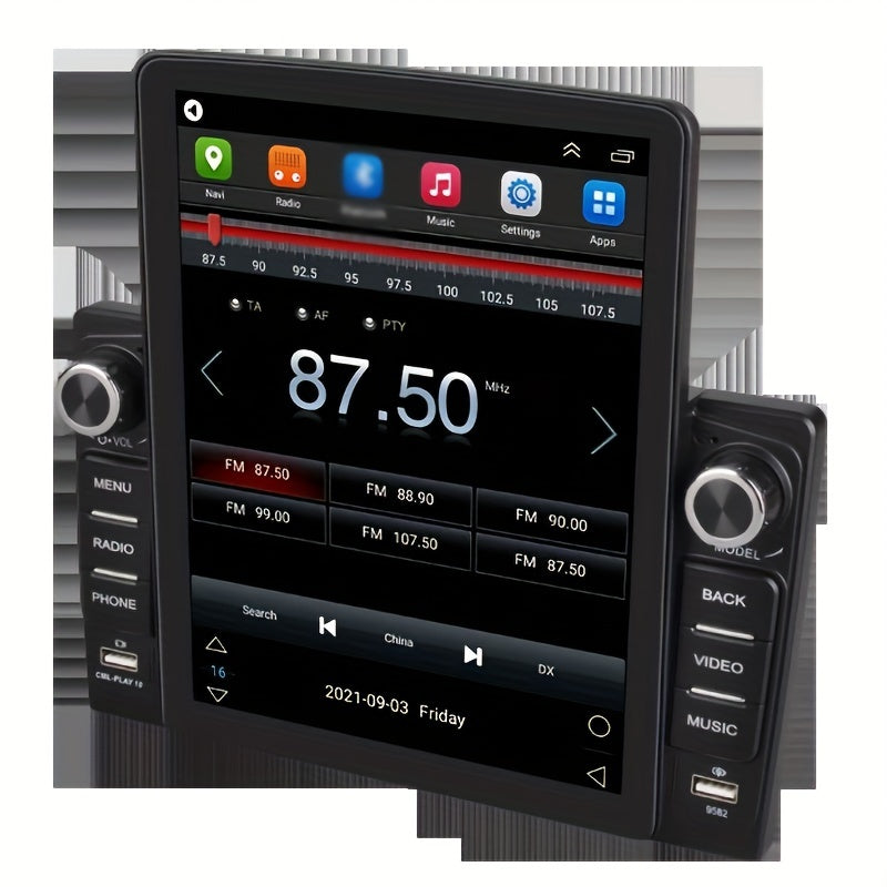 9.5'' Vertical TFT HD TouchScreen Double Din Car Radio Android 10.1 (2+32G) -in GPS/WIFI/BT DVR Multi-languaClock Display USB / SD / FM