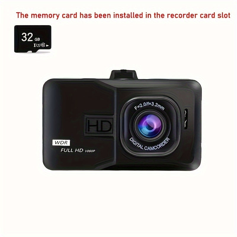 3 Inch HD 1080P Dash Cam With Suction Cup, Night Vision &amp; Cycle Recording