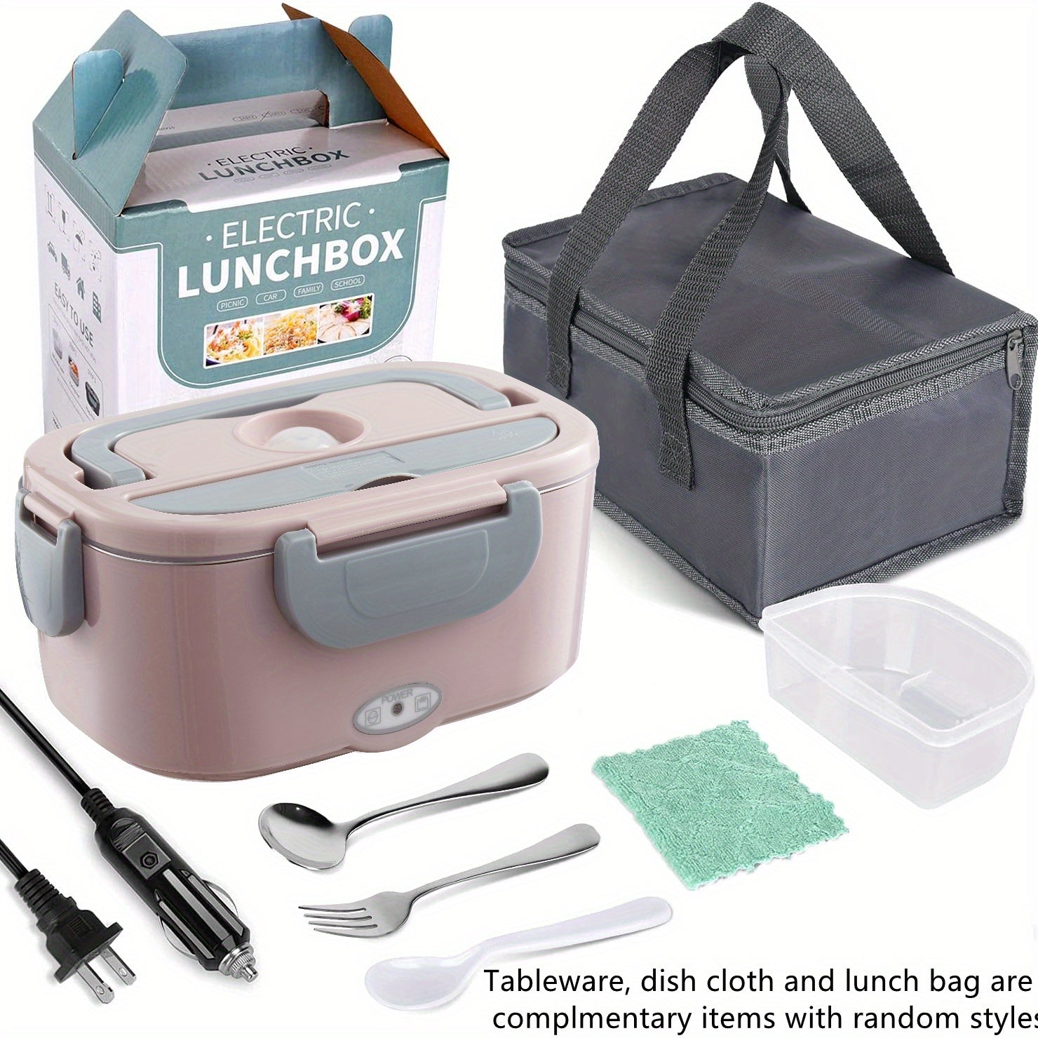 Electric Lunch Box Food Warmer Portable For Car &amp; Home - Leak Proof, Lunch Microwave For Truckers With  Steel Container 50.72 oz, 110V/12V/24V