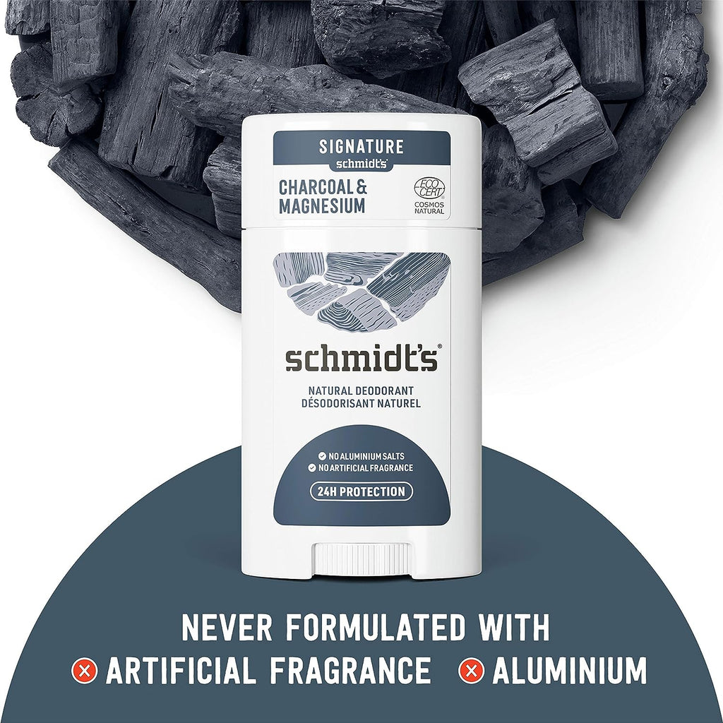 Schmidt's Aluminum Free Natural Deodorant for Women and Men, Charcoal and Magnesium with 24 Hour Odor Protection, Vegan, Cruelty Free, Fresh, 2.65 oz, Pack of 4