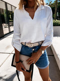 Ladies cotton and linen casual style V-neck blouse