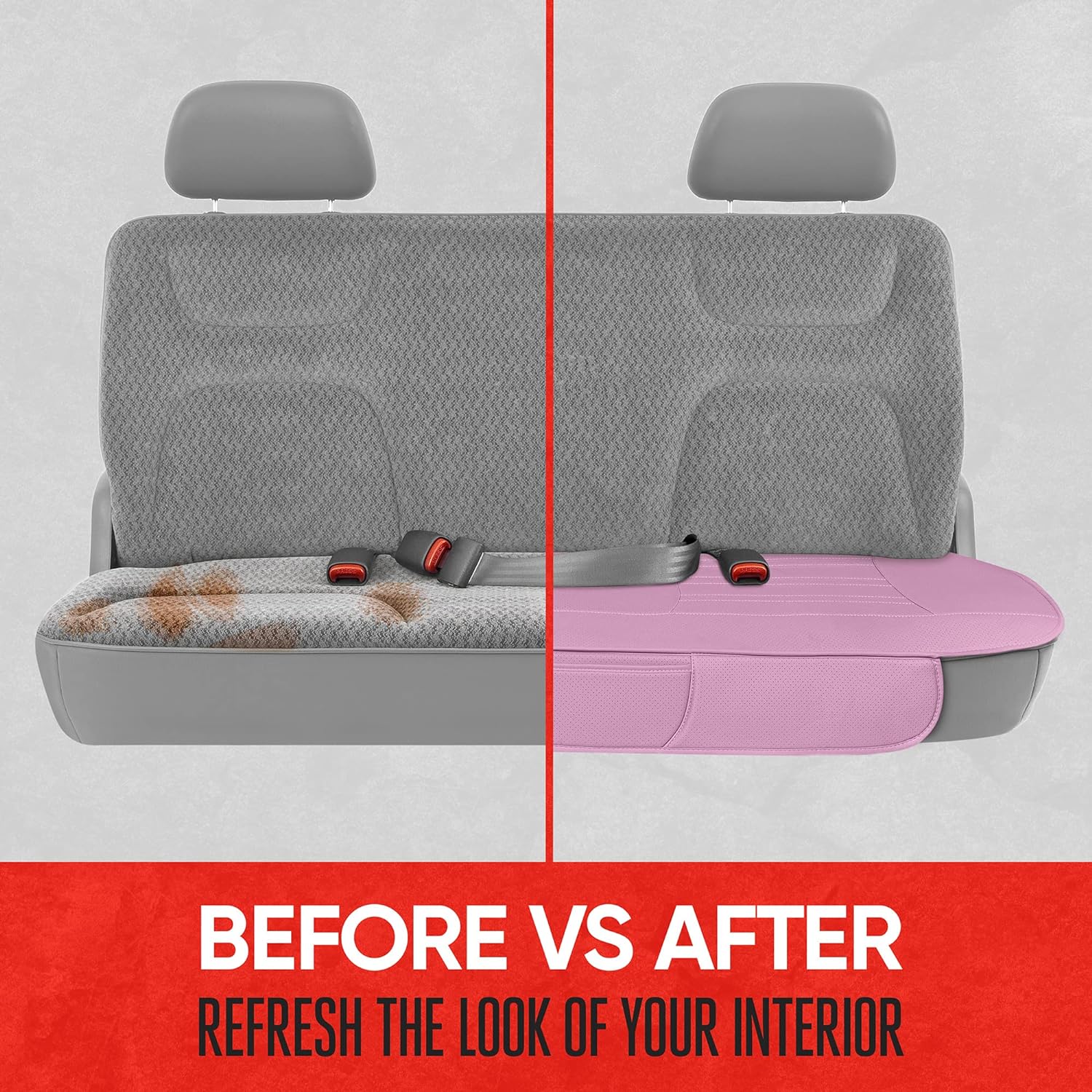 Motor Trend Seat Cover for Cars Trucks SUV, Faux Leather Rear Bench Pink Padded Car Seat Cover with Storage Pockets, Premium Interior Car Seat Cover