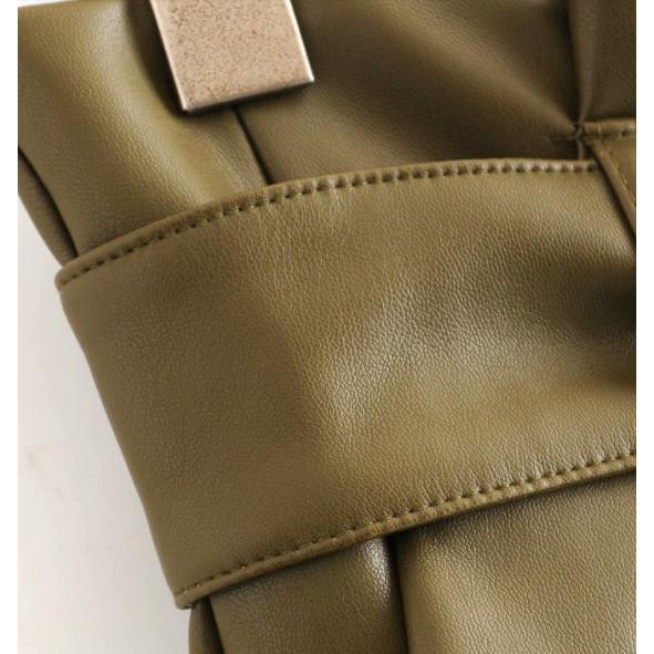 army green leather high waist pants