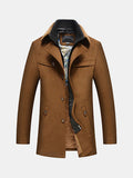 dual collar winter spring business casual pockets wool coat for men