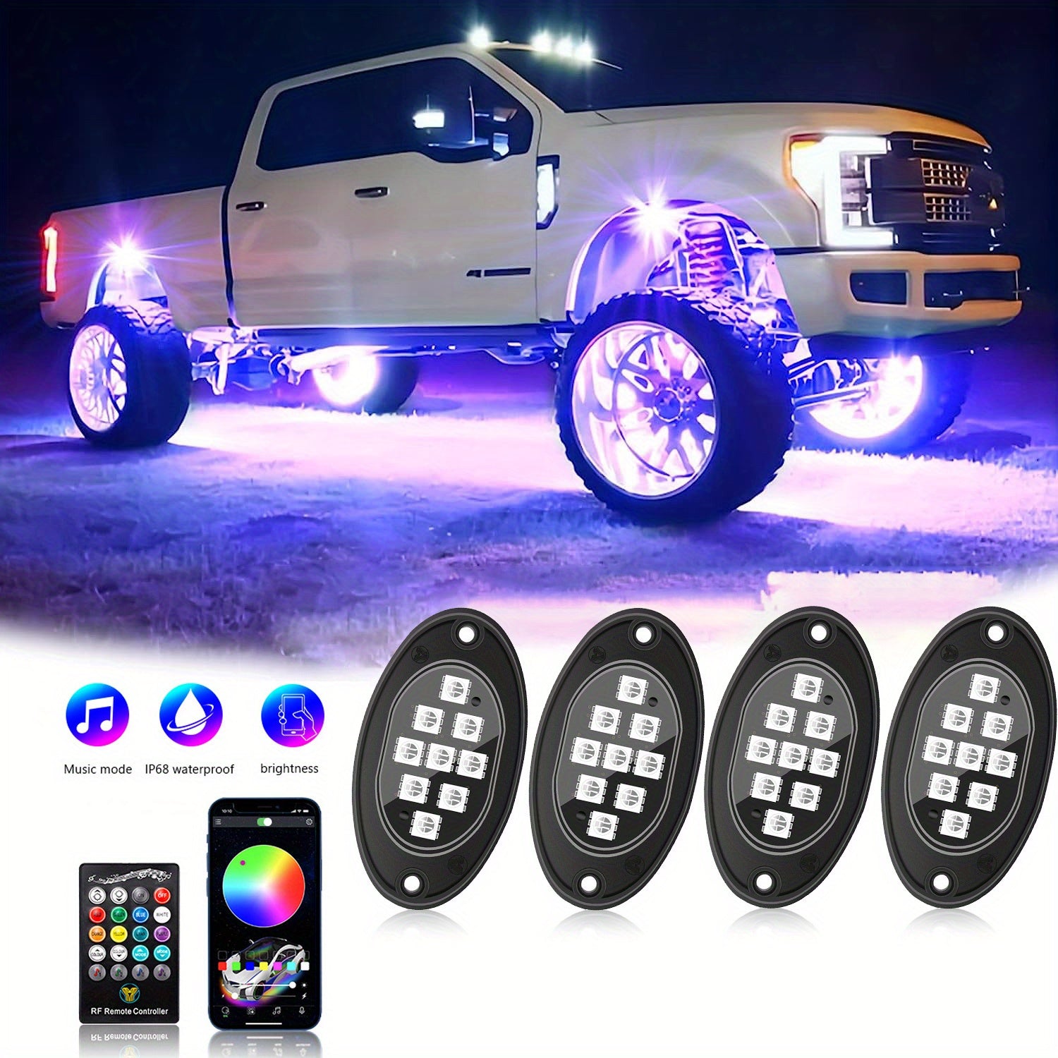Rock Lights For Trucks, 4/6/8/10 Pods RGB LED Rock Lights With APP/Remote Control &amp; Music Mode,  For Pickup Off Road Jeep RZR SUV ATV UTV Car