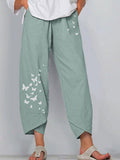 Casual Cotton And Linen Butterfly Print Wide-Leg Pants