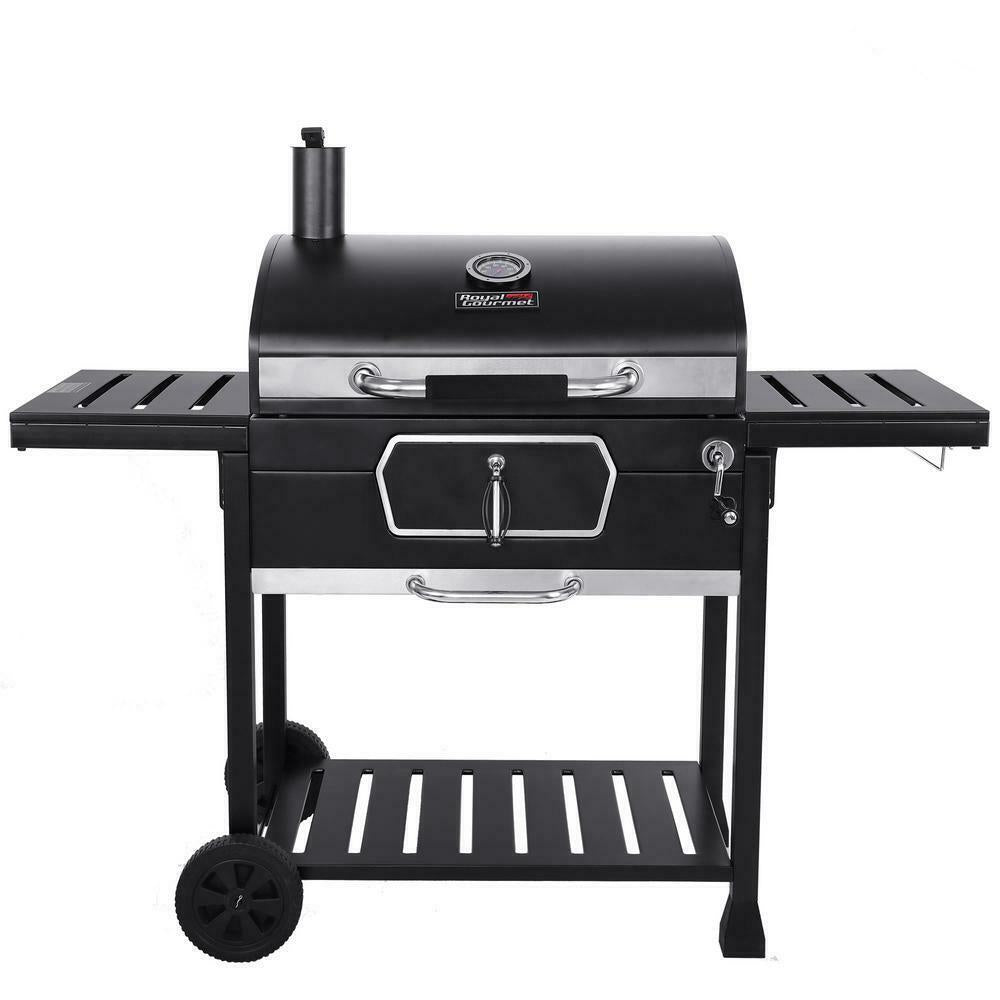 Charcoal Grill With 2 Side Tables In Black