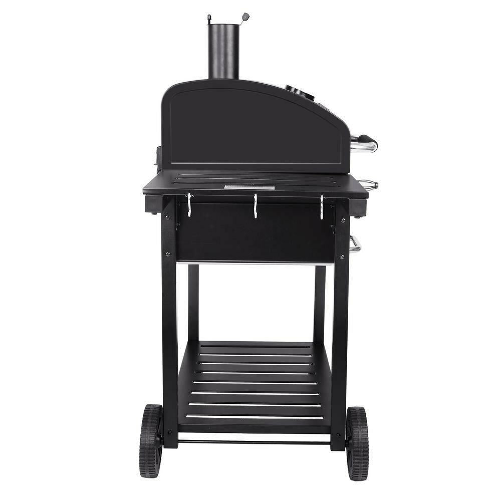 Charcoal Grill With 2 Side Tables In Black