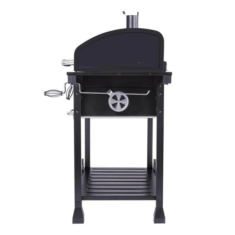 Charcoal Grill With 2 Side Tables In Black