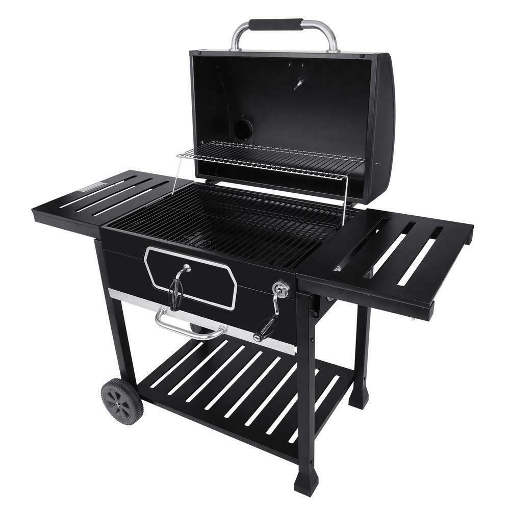 Charcoal Grill With 2 Side Tables In Black