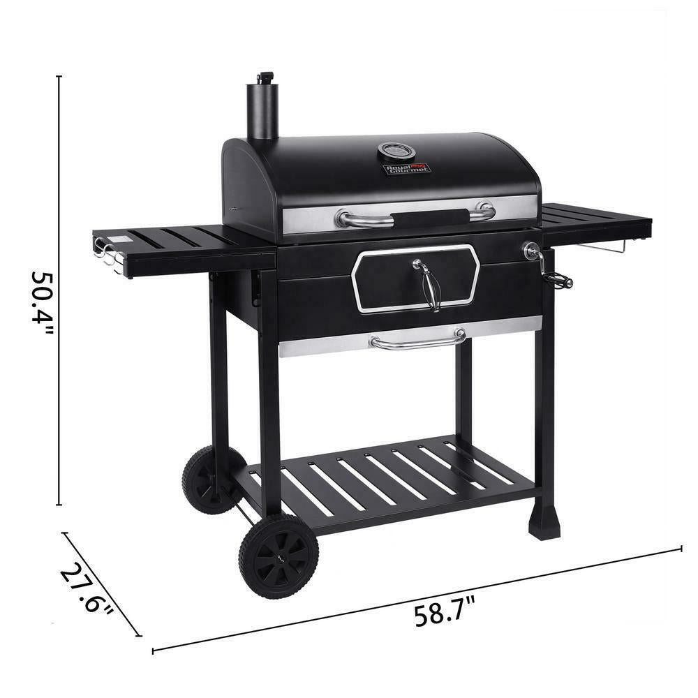 Charcoal Grill With 2 Side Tables In Black