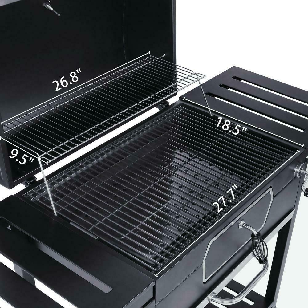 Charcoal Grill With 2 Side Tables In Black