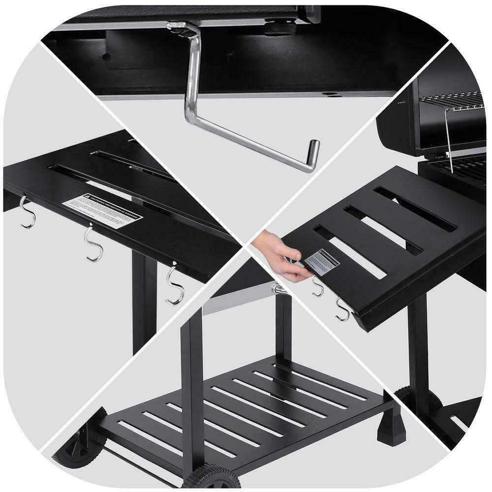 Charcoal Grill With 2 Side Tables In Black