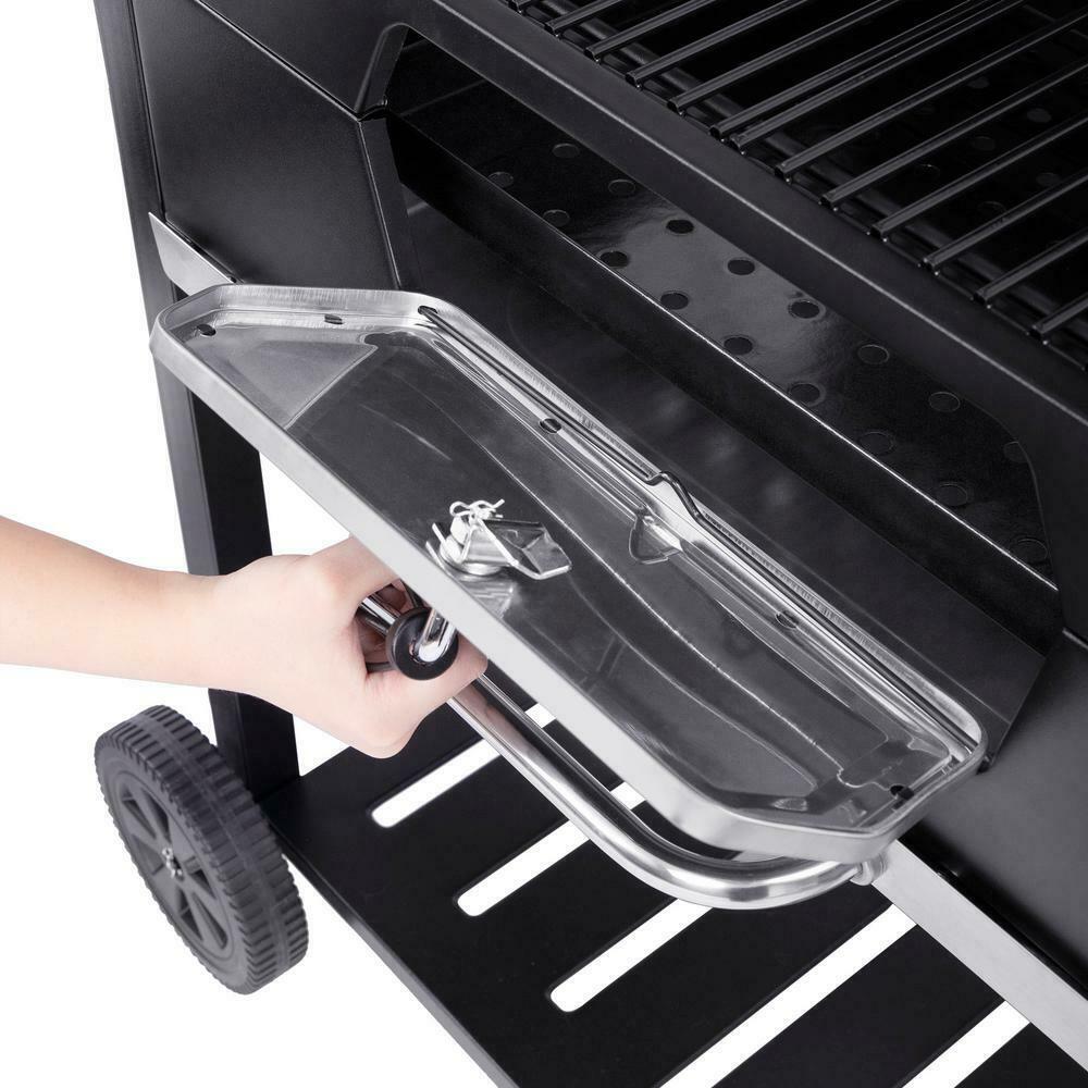 Charcoal Grill With 2 Side Tables In Black