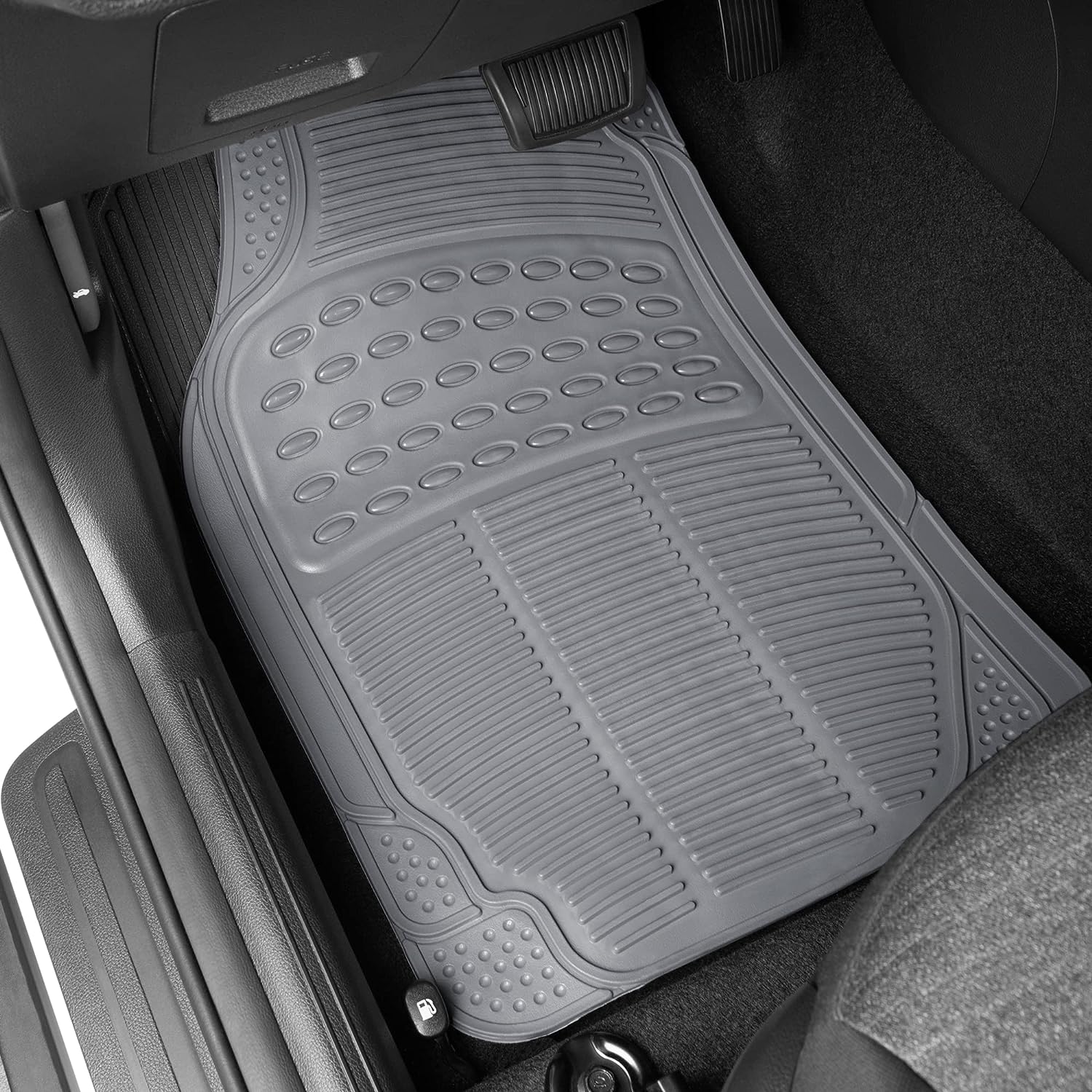 BDK Original ProLiner 3 Piece Heavy Duty Front &amp; Rear Rubber Floor Mats for Car SUV Van &amp; Truck, Gray - All Weather Floor Protection with Universal Fit
