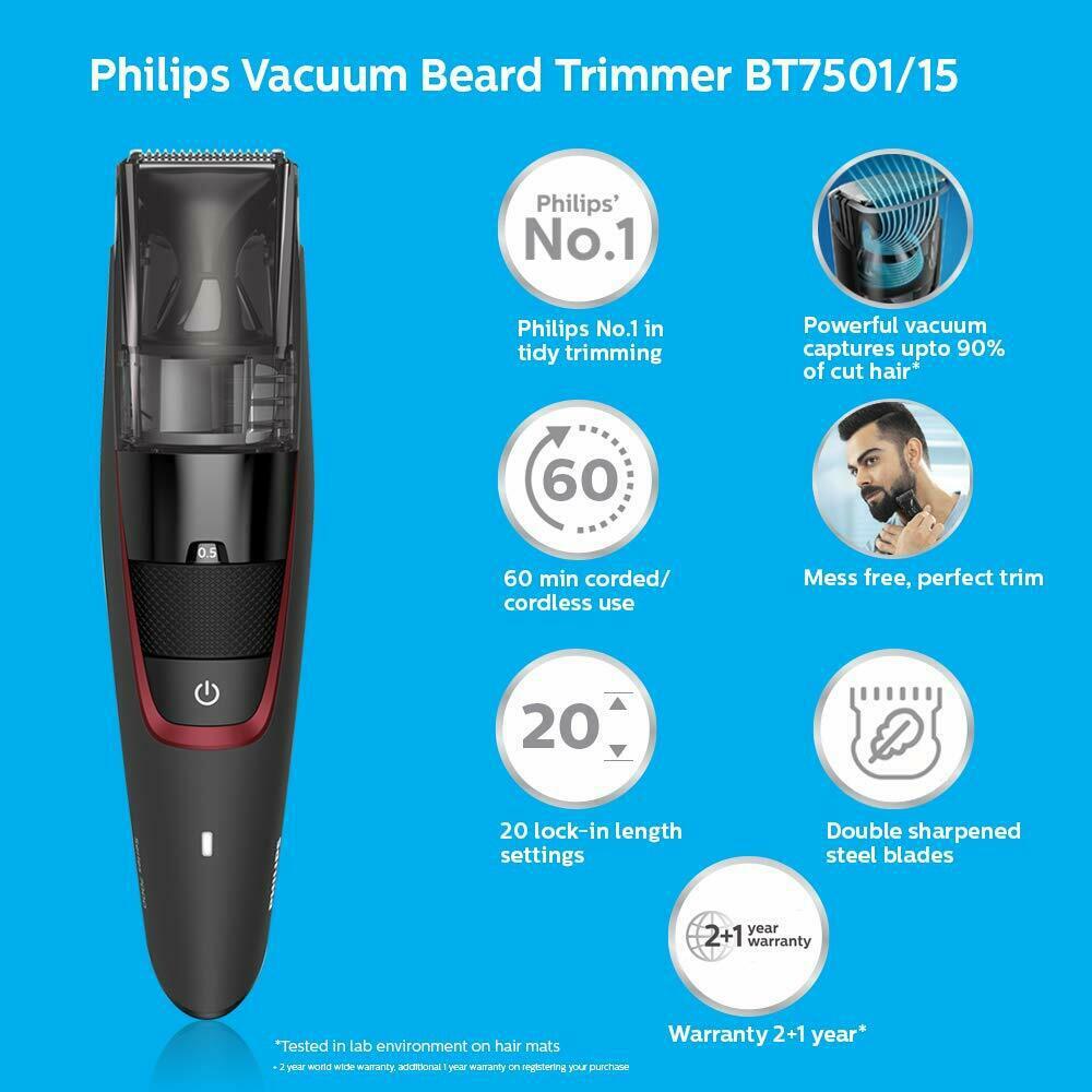 Philips BT7501-15 Cordless Corded Vacuum Beard Trimmer Newest