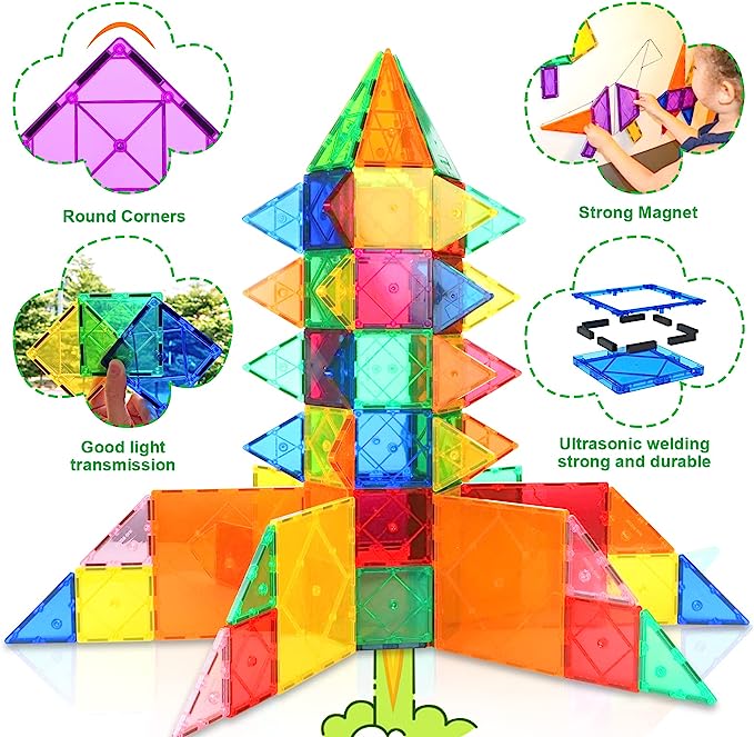 Encouraging Creativity and Developing Fine Motor Skills Magnetic Ceramic Tile Beginner Set Toy, Suitable for 3-5 and 4-8 Year Old Boys and Girls, Toddler Sensory Toy