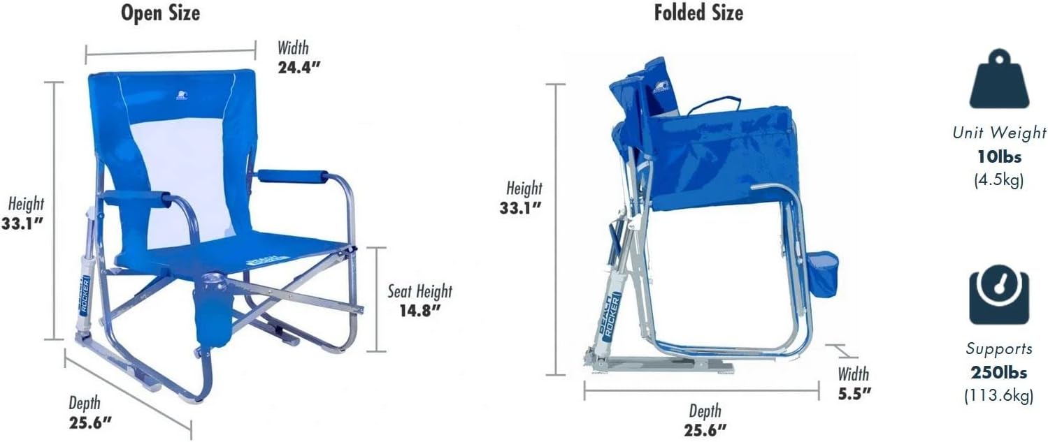 GCI Outdoor Waterside Beach Rocker Folding Beach Chair &amp; Portable Rocking Chair