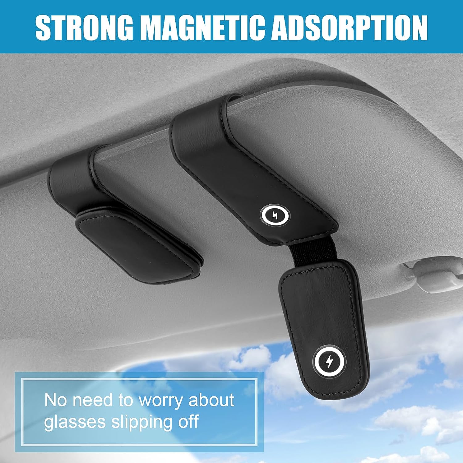 SyeiouC Sunglass Holder for Car, Premium Sunglass Clip for Car Visor, Magnetic Leather Car Sunglass Holder and Ticket Card Clip, Suitable for Different Size Eyeglasses