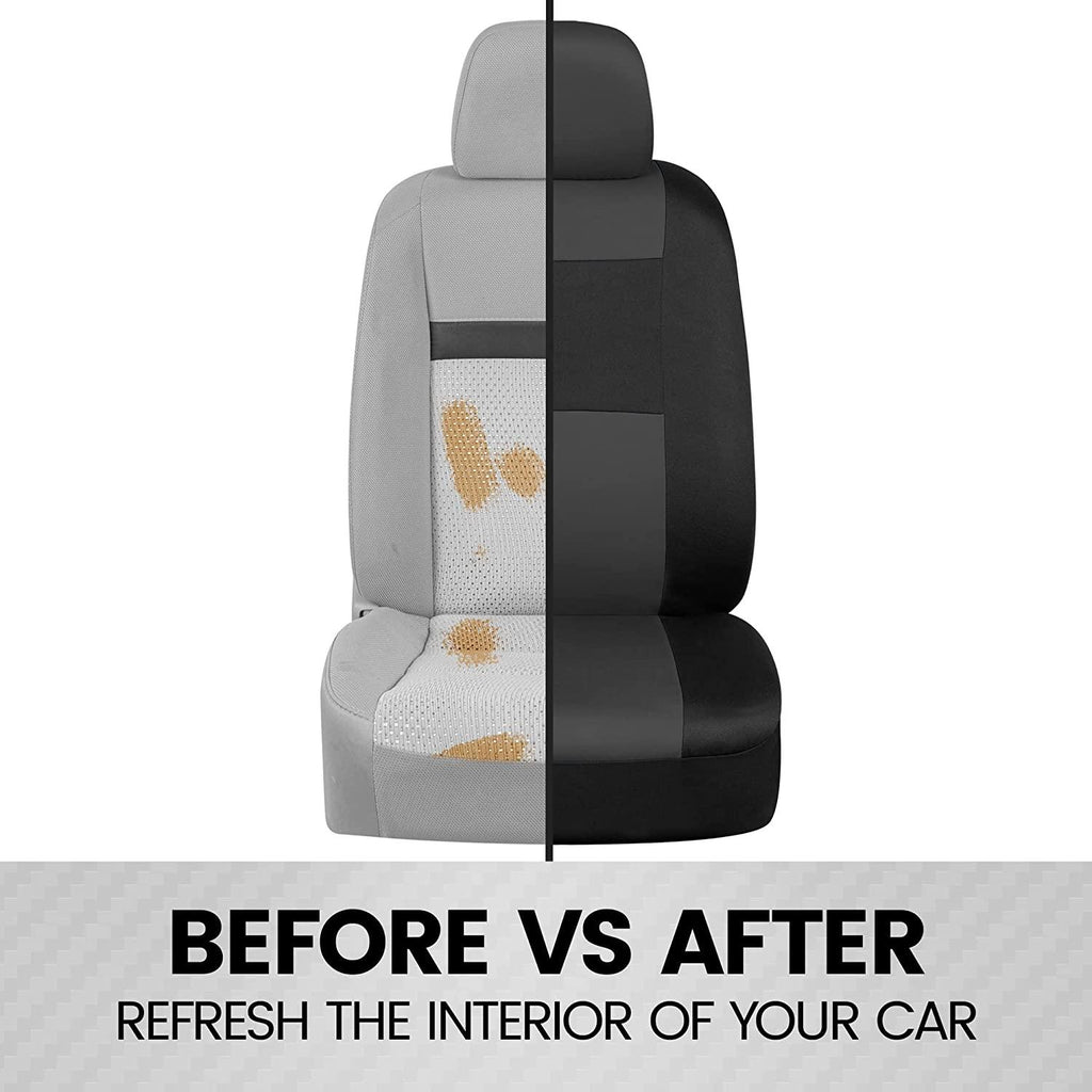 BDK PolyPro Car Seat Covers Full Set in Charcoal on Black – Front and Rear Split Bench Seat Covers for Cars, Easy to Install Car Seat Cover Set, Car Accessories for Auto Trucks Van SUV