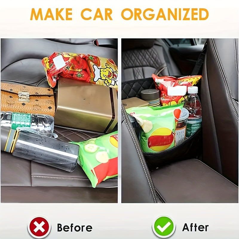 Car Purse Handbag Holder Between Seats, Leather Car Seat Back Organizer With 3 Pockets, LarCapacity StoraBag