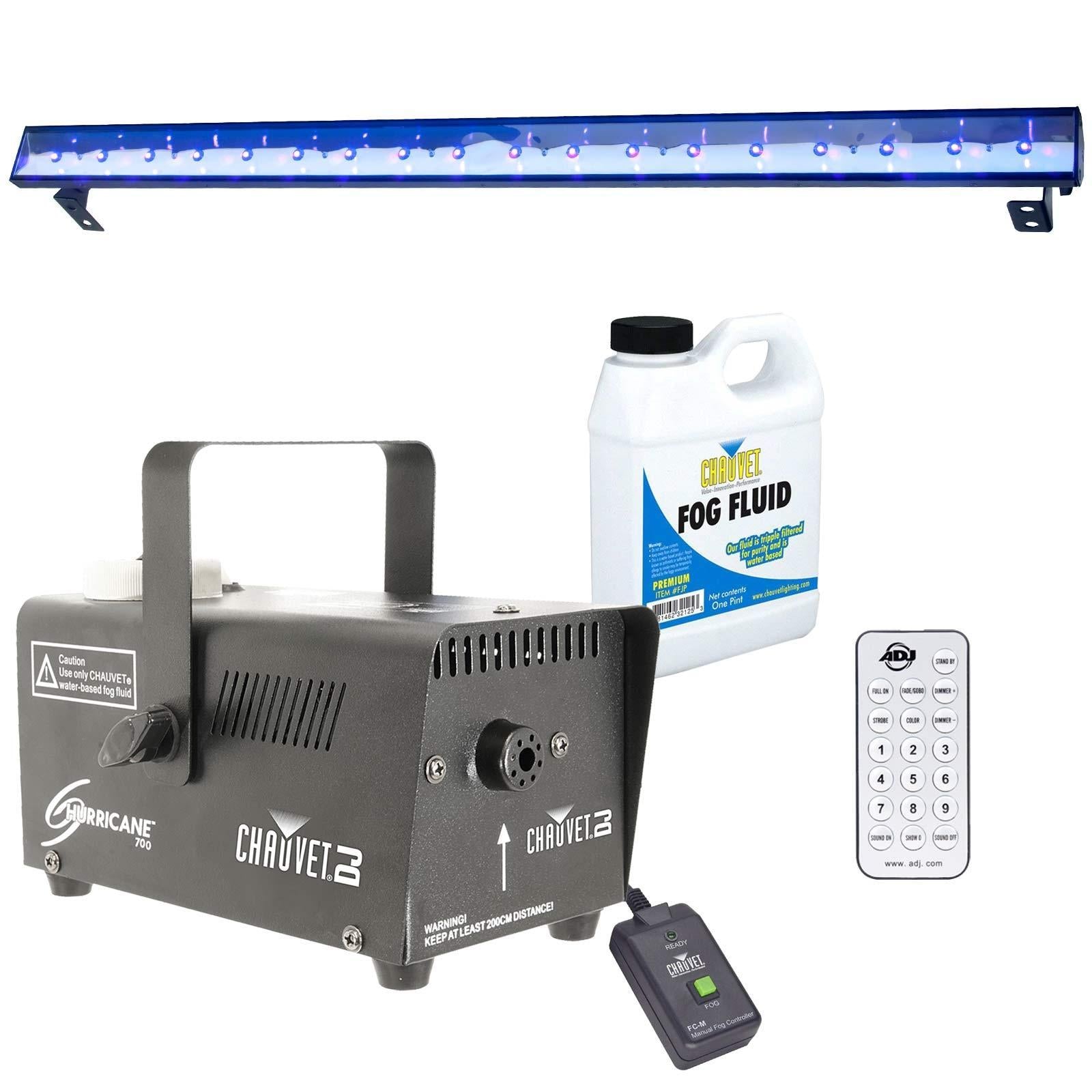 American DJ Eco UV Bar Plus IR Black Light with Chauvet DJ Hurricane 700 Fog Machine Package