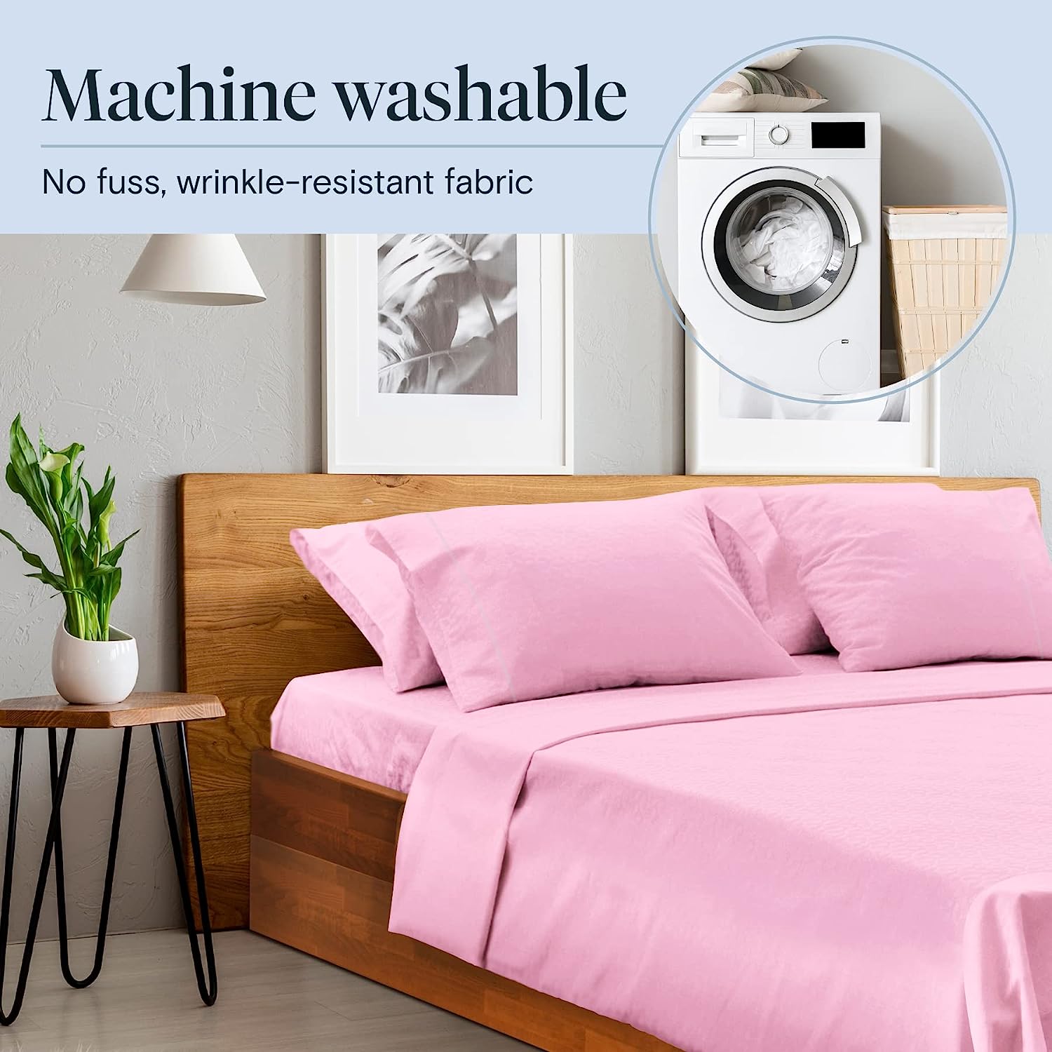 LuxClub 6 PC King Size Sheet Set Bamboo Sheets Deep Pockets 18" Eco Friendly Wrinkle Free Cooling Sheets Machine Washable Hotel Bedding Silky Soft - Light Plum King