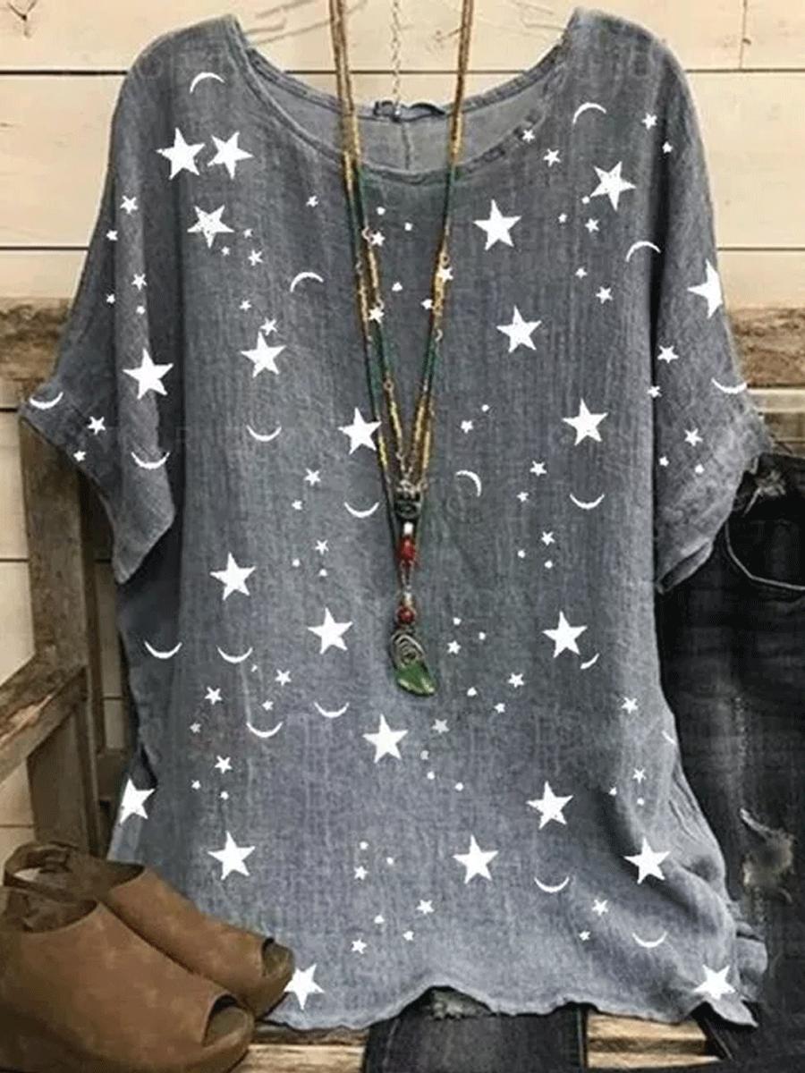 Round Neck Star Print Fashion Short-sleeved Blouse